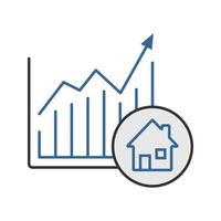 Symbol für die Farbe des Immobilienmarktwachstumsdiagramms. Preiserhöhung der Häuser. isolierte Vektorillustration vektor