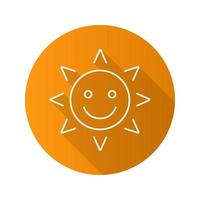 glad och rolig sol leende. platt linjär lång skugga ikon. sommartid. vektor kontur symbol