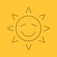 glückliches Sonnenlächeln lineares Symbol. dünne Linie Umrisssymbole auf farbigem Hintergrund. Smiley-Sonnengesicht mit geschlossenen Augen. Emoticon-Vektor-Illustration vektor