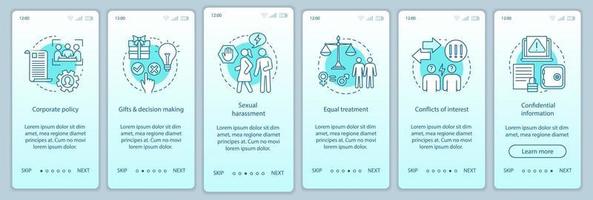 csr-Onboarding-Seitenbildschirmvektorvorlage für mobile App. soziale Verantwortung des Unternehmens. Schritte zur Vorgehensweise bei der Geschäftsethik. Unternehmenspolitik. ux, ui, gui Smartphone-Schnittstellenkonzept vektor