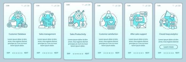 försäljning att göra onboarding mobil app sida skärm vektor mall. kundretention genomgång av webbplatssteg med linjära illustrationer. marknadsföring. affärsmått. ux, ui, gui smartphone-gränssnitt