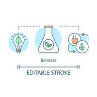 Symbol für Biomasse-Energiekonzept. Biologie-Idee dünne Linie Abbildung. ökologische Neuorientierung. Ökoenergie und Biokraftstoff. Vektor isolierte Umrisszeichnung. bearbeitbarer Strich