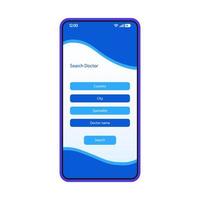 Suche Arzt Smartphone-Schnittstelle Vektorvorlage. weißes Design-Layout der mobilen App-Seite. Arzt-Finder-Bildschirm. flache ui für die anwendung. Arzttermin buchen. Online-Beratung. Telefondisplay vektor