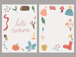 Vektorherbstrahmen mit der Aufschrift Hallo Herbst, Herbstelemente und ein leerer Raum. Herbst Postkarten. Vektor-Illustration vektor