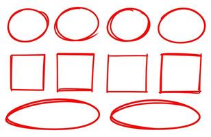Hand gezeichnet Gekritzel runden, Quadrat, und Platz Markieren. Vektor Gekritzel rahmen. Vektor Illustration.