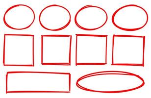 Hand gezeichnet Gekritzel runden, Quadrat, und Platz Markieren. Vektor Gekritzel rahmen. Vektor Illustration.