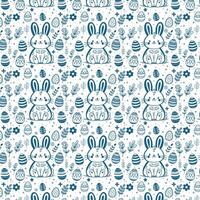 Vektor nahtlos sanft Muster mit dekorativ Eier, Pflanzen und Hase. Ostern Urlaub Weiß Hintergrund zum Webseite, Drucken auf Stoff, Geschenk wickeln und Tapeten