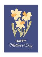 glücklich Mutter Tag Gruß Karte mit Narzisse Blumen im eben Stil. vektor