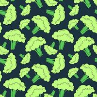 Vektor nahtlos Muster von Brokkoli auf ein dunkel Hintergrund. Zeichnung zum Banner, Hintergrund oder Textil.