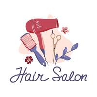 Haar Salon Vektor Illustration und Beschriftung.