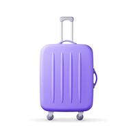 3d Blau Reise Koffer isoliert auf Weiß. machen Plastik Tasche. Reise oder Reise Konzept. Plastik Fall. Wagen auf Räder. Reise Gepäck und Gepäck. realistisch Vektor Illustration