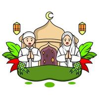 ramadan begrepp illustration. Lycklig muslim människor fira helig månad ramadan, eid mubarak hälsning vektor