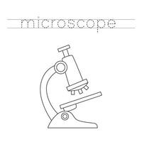Spur das Briefe und Farbe Karikatur Mikroskop. Handschrift trainieren zum Kinder. vektor