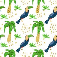sommar tropisk fågel toucan och handflatan sömlös mönster vektor