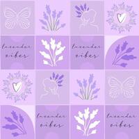 klotter sömlös mönster med violett lavendel- blommor. enkel hand dragen kök bordsduk fyrkant bricka design. trädgårdsarbete tyg skriva ut mall. vektor
