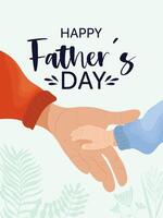 glücklich Vaters Tag Karte mit das Vaters Hand halten das Kinder Hand. vektor