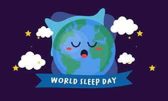 Welt Schlaf Tag. süß Planet Erde Schlafen unter ein Decke auf ein International Urlaub vektor