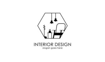 inre rum, möbelgalleri logotypdesign vektor