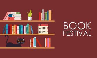 bokhylla begrepp illustration för bok festival och rättvis vektor