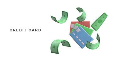 3d realistisk kreditera kort med pengar för kontaktlös betalningar, uppkopplad betalning begrepp. vektor illustration.