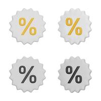 3d Vektor Etikette mit Prozent Symbol. Gelb und schwarz Rabatt Zeichen auf Weiß Etikett. Förderung, Verkauf. isoliert Objekte auf ein Weiß Hintergrund. Vektor Illustration.