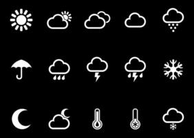 väder prognos vit ikon uppsättning på svart bakgrund vektor