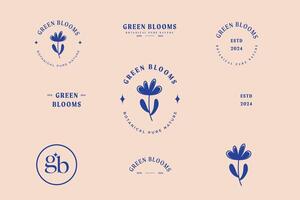 botanisch minimalistisch, feminin Logos mit organisch Pflanze Elemente. Vektor Illustration