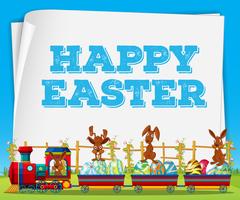 Glückliches Ostern-Plakat mit Kaninchen auf Zug vektor