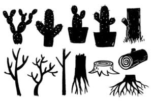träd och kaktus uppsättning vektor illustration
