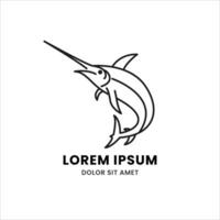 einfach, elegant, modern, und schön Monoline Stil Tier Logo Vorlage zum Ihre kreativ Projekt. springen Schwert Fisch Logo vektor