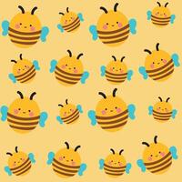bin flygande. söt mönster av Söt liten bin med gul bakgrund vektor