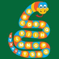 vektor illustration av pedagogisk engelsk alfabet installerad på en orm tecknad serie karaktär