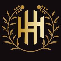 hh Brief branding Logo Design mit ein Blatt vektor