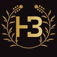 hb Brief branding Logo Design mit ein Blatt vektor