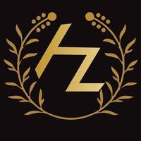 hz Brief branding Logo Design mit ein Blatt vektor