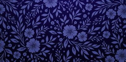 blommig mönstrad med blå blommor på en mörk blå bakgrunder för modern modern tapet eller textilier, bok täcker, digital gränssnitt, grafisk skriva ut design mall material dekoration vektor