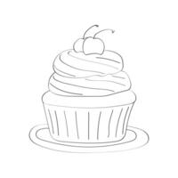 köstlich schwarz und Weiß Cupcake gekrönt mit ein Kirsche Sitzung auf ein Weiß Platte. das Cupcake ist dekoriert mit Sträusel und sieht aus verlockend vektor