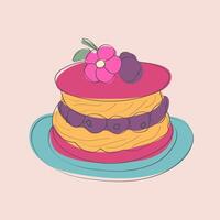 ein handgemalt Illustration von ein Kuchen mit ein zart Blume auf oben. das Kuchen ist dekoriert mit kompliziert Einzelheiten und Glasur vektor