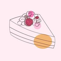 ein Stück von Kuchen dekoriert mit Beeren auf oben. das Kuchen ist handgemalt mit kompliziert Designs und gekrönt mit beschwingt Beeren, Erstellen ein visuell reizvoll Dessert vektor