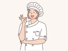 weiblich Koch mit okay Gesten vektor