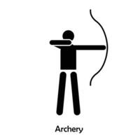 Bogenschießen eben schwarz Symbol Vektor isoliert auf Weiß Hintergrund. olympisch Sport