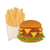 illustration av burger och franska frites vektor