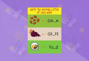 fylla brev av varje ord kalkylblad för för ungar. fri vektor