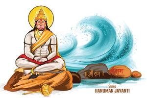 Herr Hanuman auf religiös Hintergrund zum sri Hanuman Jayanti Karte Design vektor