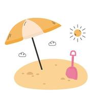 Sommer- Strand Regenschirm und Schaufel auf das Sand vektor