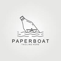 Papier Boot Linie Kunst Stil, Logo Vektor Illustration, Papier Boot und schwebend Flasche Logo Design