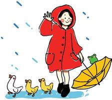 flicka bär röd regnkappa innehav ett paraply barn barn illustration vektor