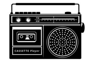 Jahrgang Audio- Kassette Spieler mit Radio Empfänger. Vektor Silhouette isoliert auf Weiß.