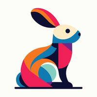 geometrisch abstrakt gestalten von Hase Hase beschwingt Farbe Block modern Kunst Logo Stil Vektor Illustration auf Weiß isoliert Hintergrund Karikatur Spektrum, Ostern Gruß Vorlage Grafik Design Poster