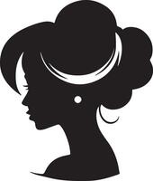 dekorativ Mode Mädchen zum Schönheit Salon Design. schön Frau Silhouette. jung Mädchen mit wellig dick Haar. Vektor Haar Stil Symbol